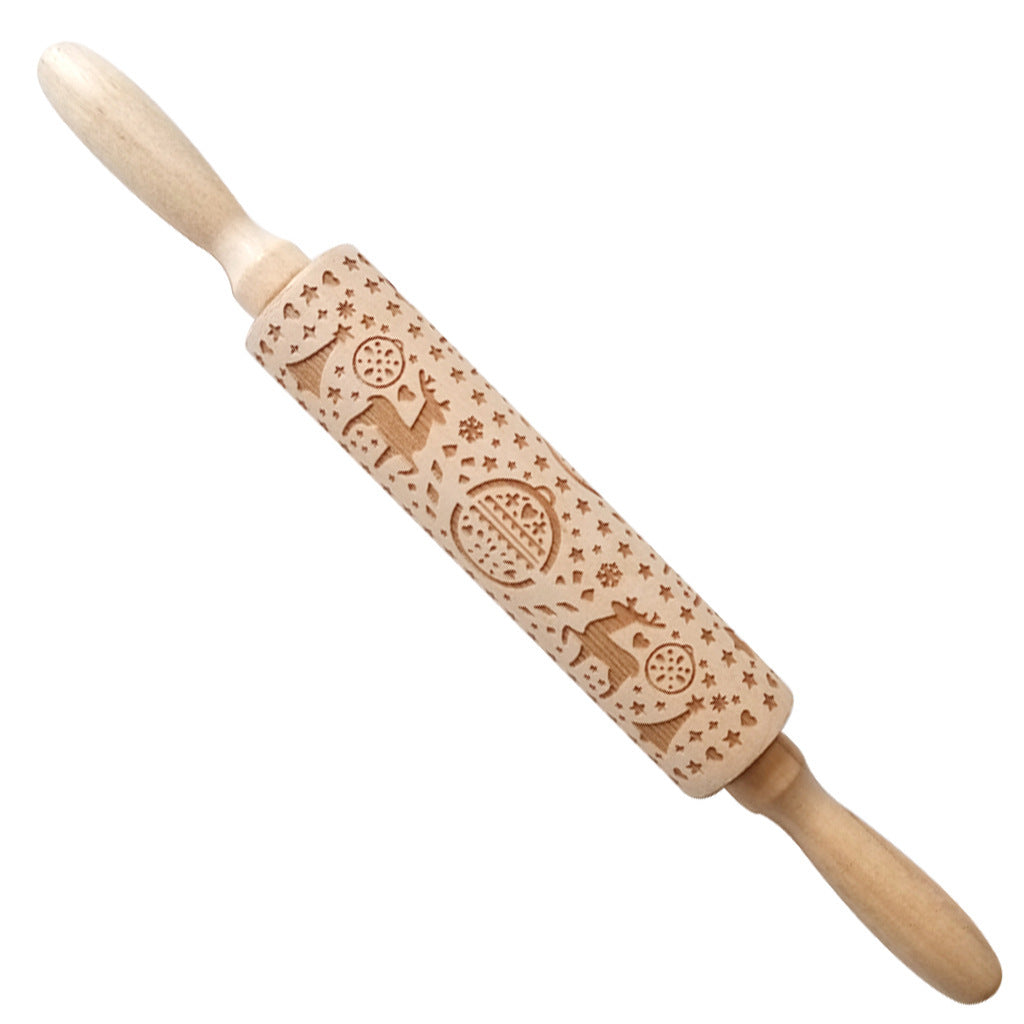 Handmade Wooden Christmas Cookie Dough Stick – 35cm Rolling Pin Craft Decoration