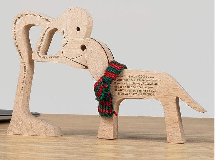Family Puppy Wooden Carving Ornament – Handmade Dog Figurine Home Decor