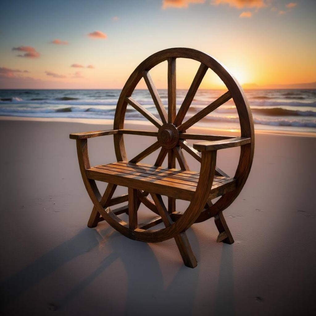 Handcrafted Wooden Wagon Wheel Outdoor Chair – Rustic Garden & Patio Seating by MAYTA Woodcraft