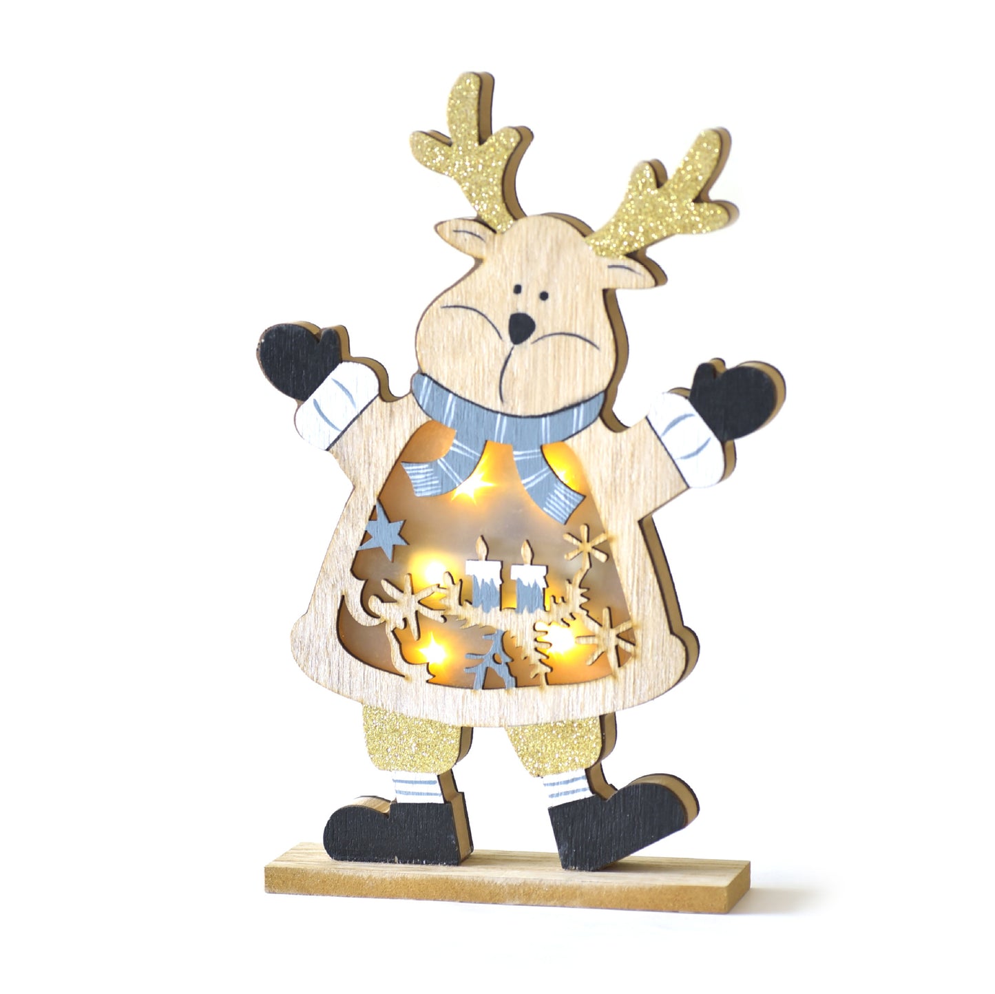 Wooden Christmas Luminous Ornaments – Santa, Snowman & Elk Holiday Decorations (Battery Powered)