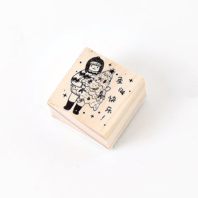 Vintage Christmas Night Wooden Rubber Stamp Set – DIY Scrapbooking & Stationery Craft Stamp