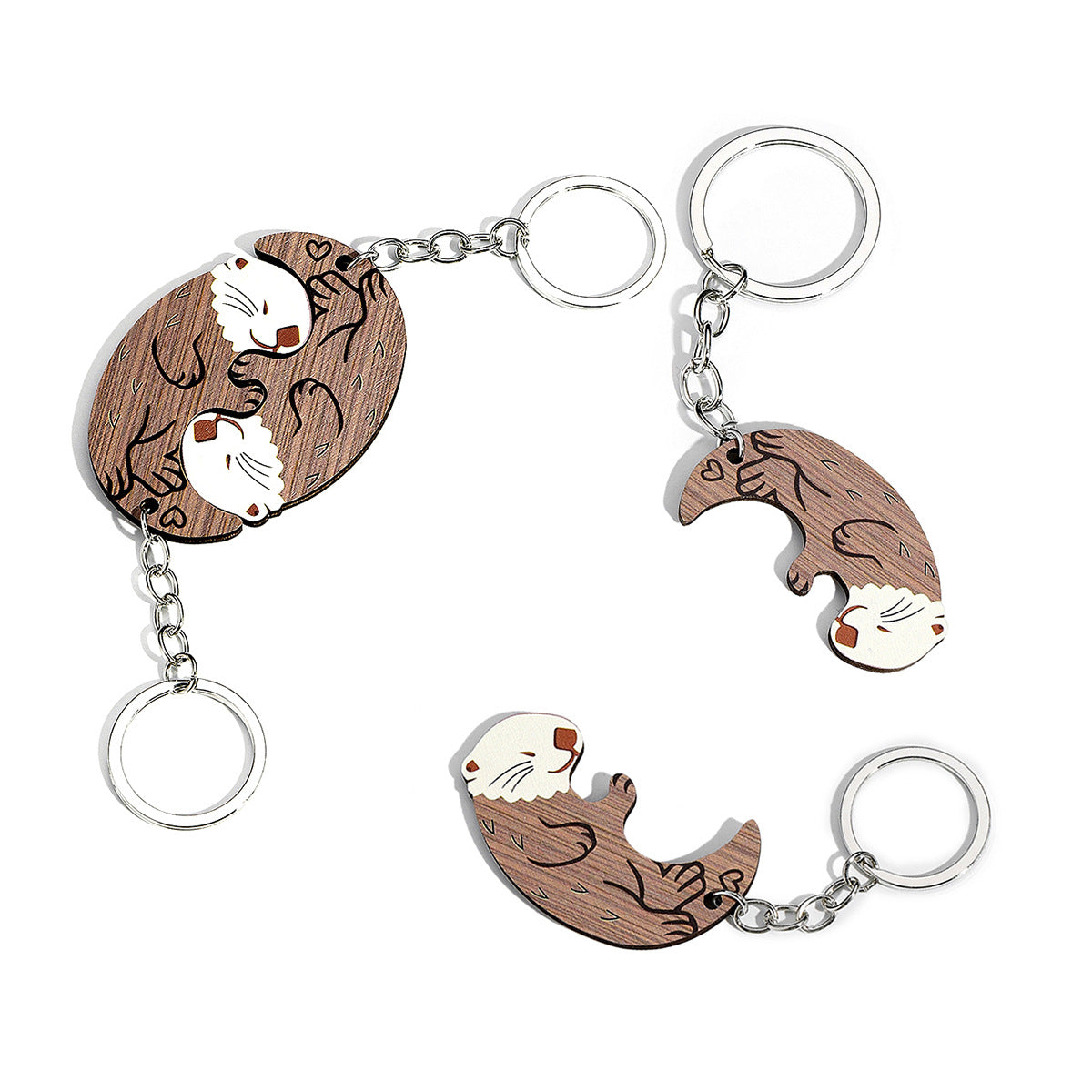 Cute Animal Couple Keychain Set – Metal & Acrylic Wooden Pendant Pairs