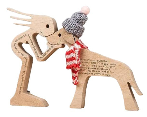 Family Puppy Wooden Carving Ornament – Handmade Dog Figurine Home Decor