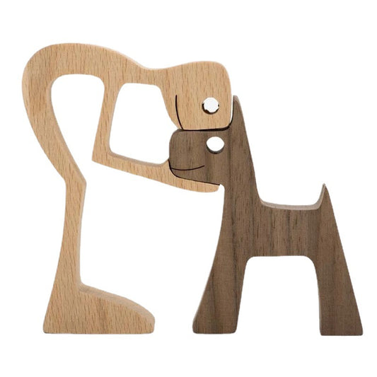 Family Puppy Wooden Carving Ornament – Handmade Dog Figurine Home Decor