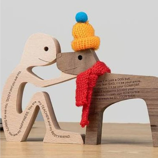 Family Puppy Wooden Carving Ornament – Handmade Dog Figurine Home Decor