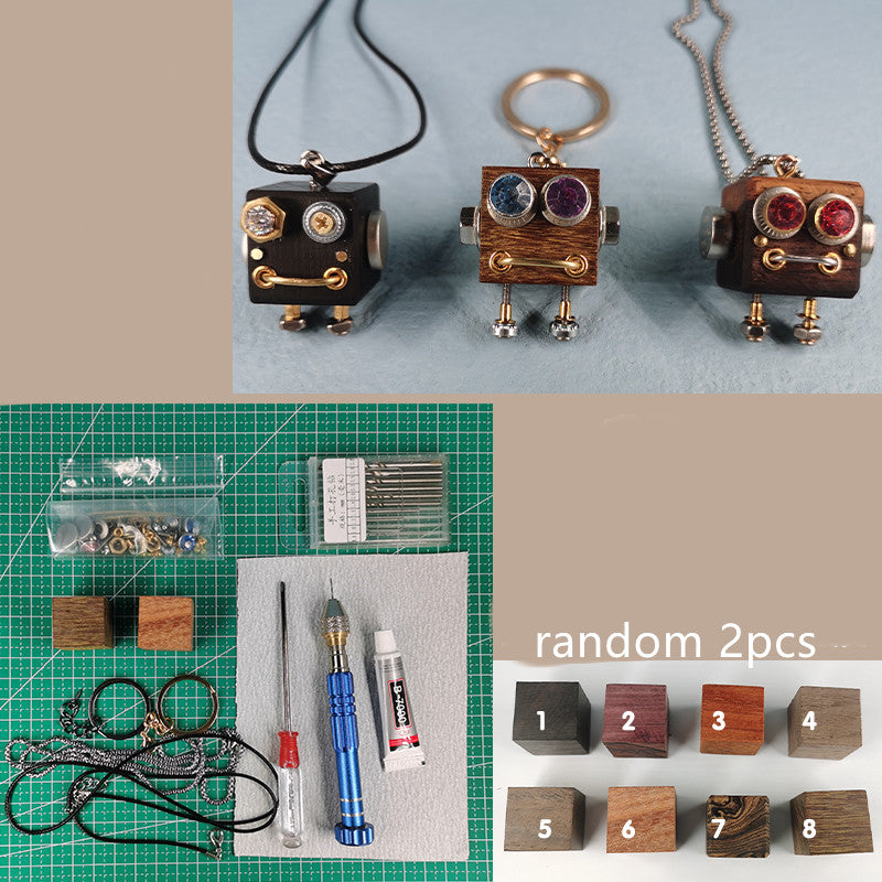 Handmade DIY Wooden Block Robot Keychain Material Pack – Creative Craft Kit