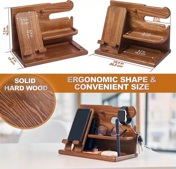 Creative Wooden/Bamboo Multi-Purpose Phone Holder – 2-Layer Storage Stand