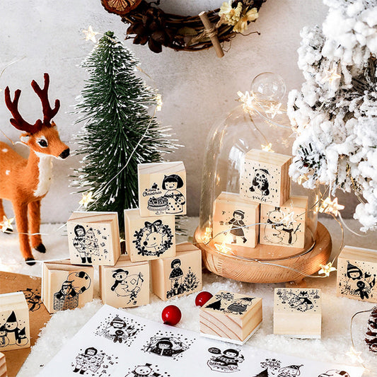 Vintage Christmas Night Wooden Rubber Stamp Set – DIY Scrapbooking & Stationery Craft Stamp