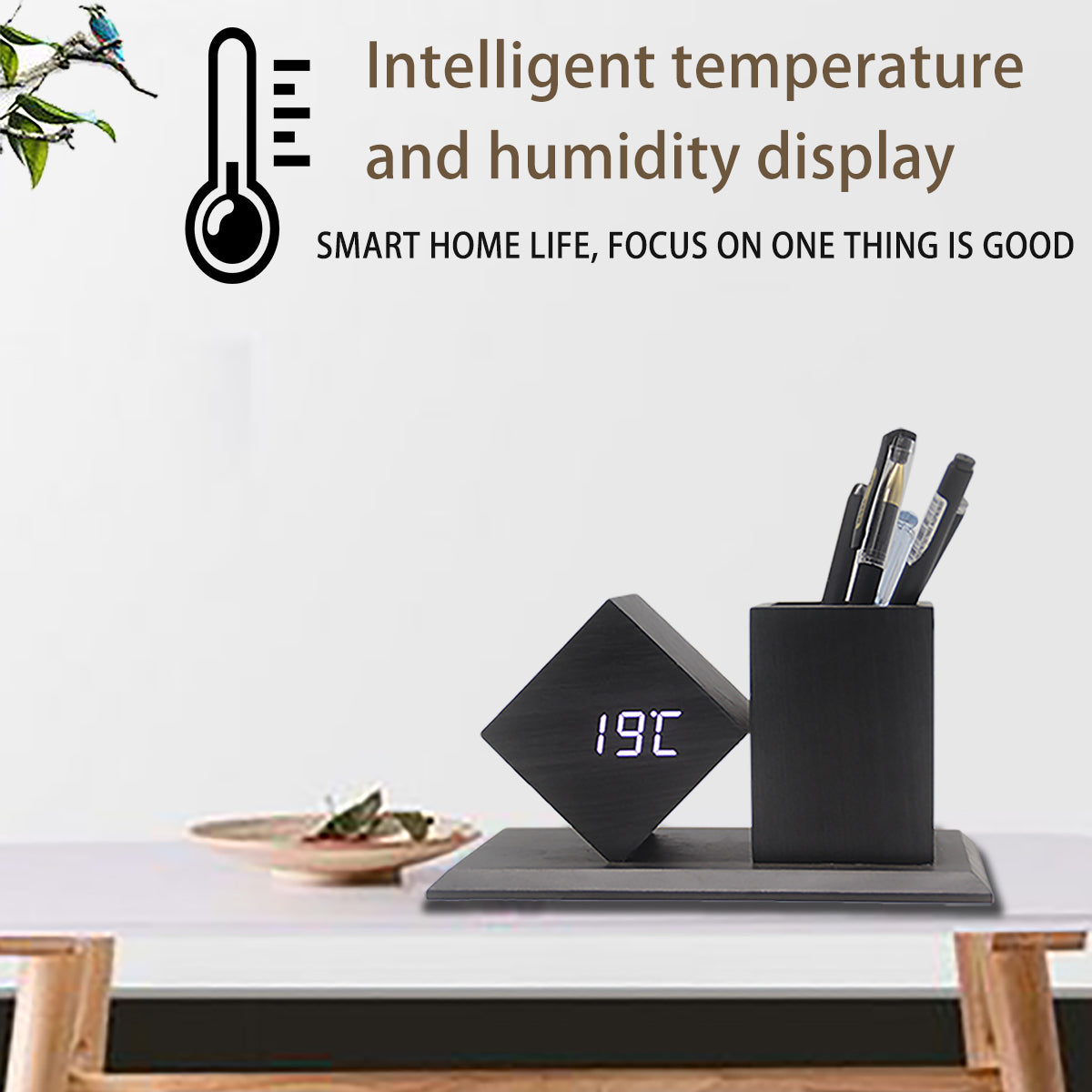 Wooden Pen Holder Desktop Multifunctional Electronic Clock Student Gift Led Pen Holder Alarm Clock Creative Silent Wooden Clock