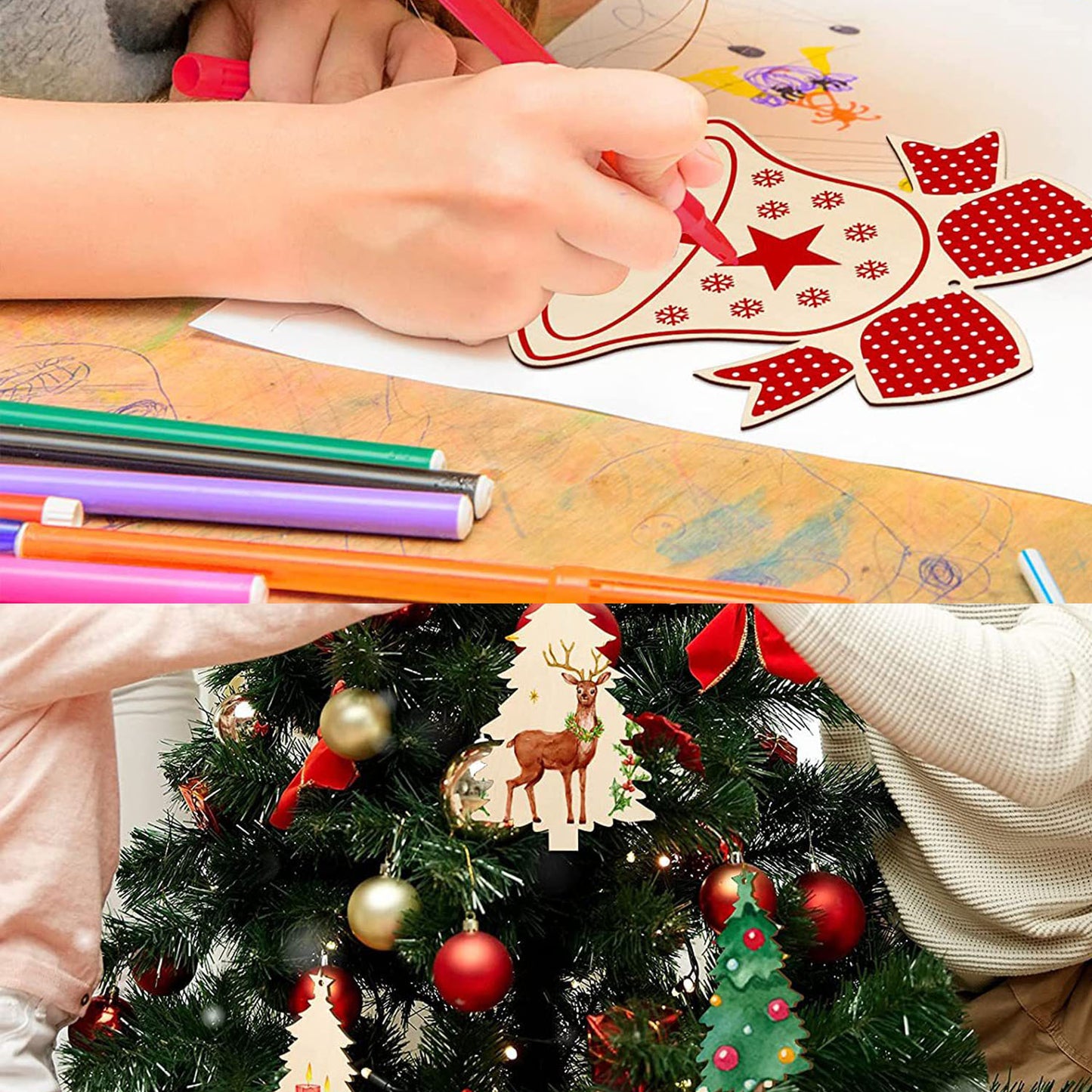 20PCS/40PCS Unfinished Wooden Christmas Ornaments – Paintable DIY Blank Hanging Decorations (5 Designs)