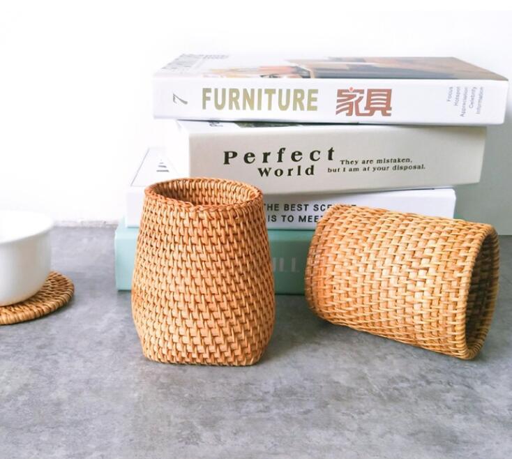 Creative & Simple Hand-Woven Wooden Pen Holder – Natural Desktop Organizer for Office, School & Home