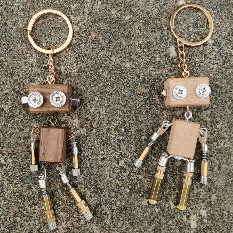 Handmade DIY Wooden Block Robot Keychain Material Pack – Creative Craft Kit