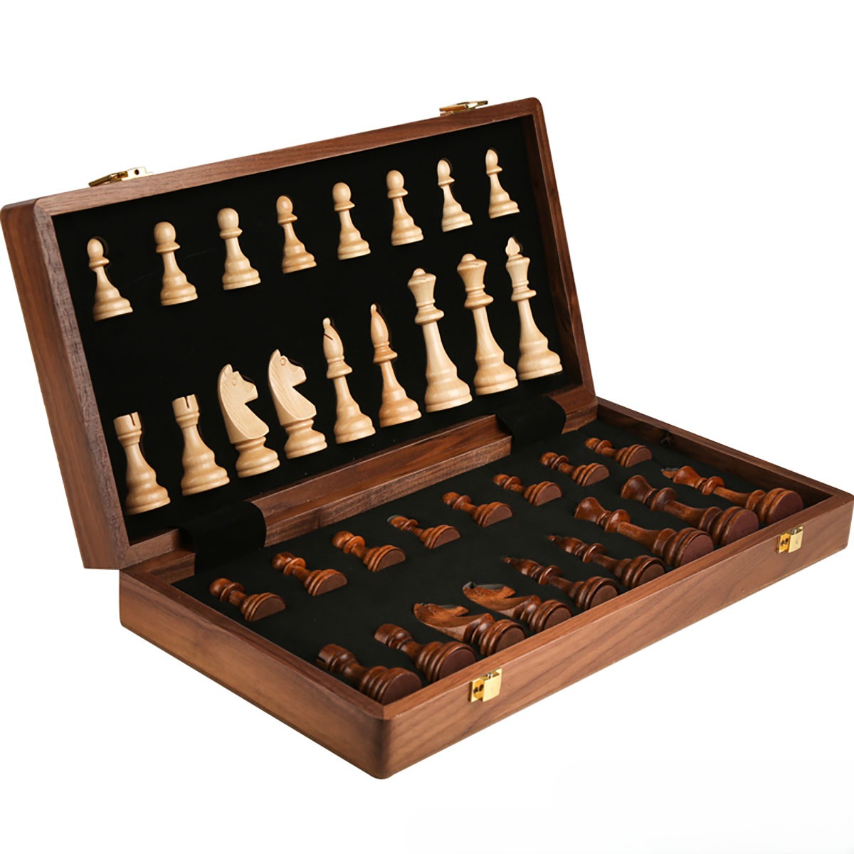 Walnut Foldable Solid Wood Chess Set – Large Children’s Educational Board Game
