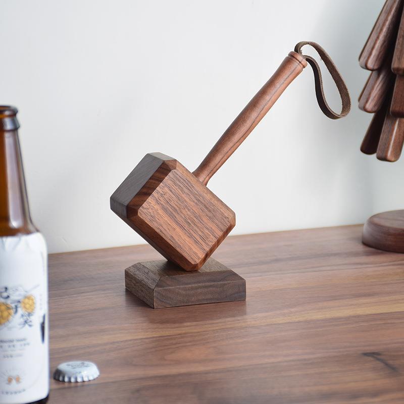 Wooden Hammer Bottle Opener Set – Beech Wood Craft, Vintage Style Beer Opener with Base