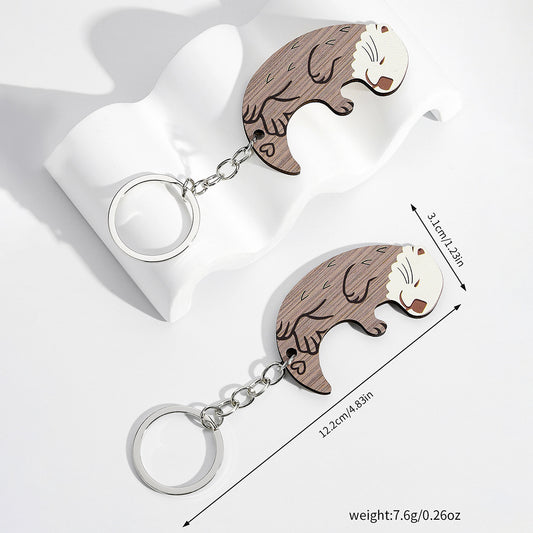 Cute Animal Couple Keychain Set – Metal & Acrylic Wooden Pendant Pairs