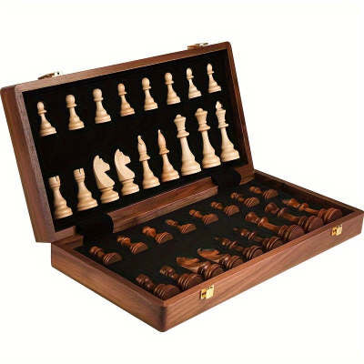 Walnut Foldable Solid Wood Chess Set – Large Children’s Educational Board Game