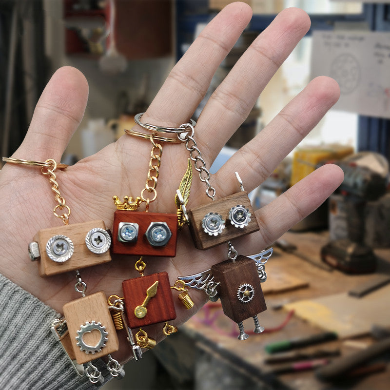 Handmade DIY Wooden Block Robot Keychain Material Pack – Creative Craft Kit
