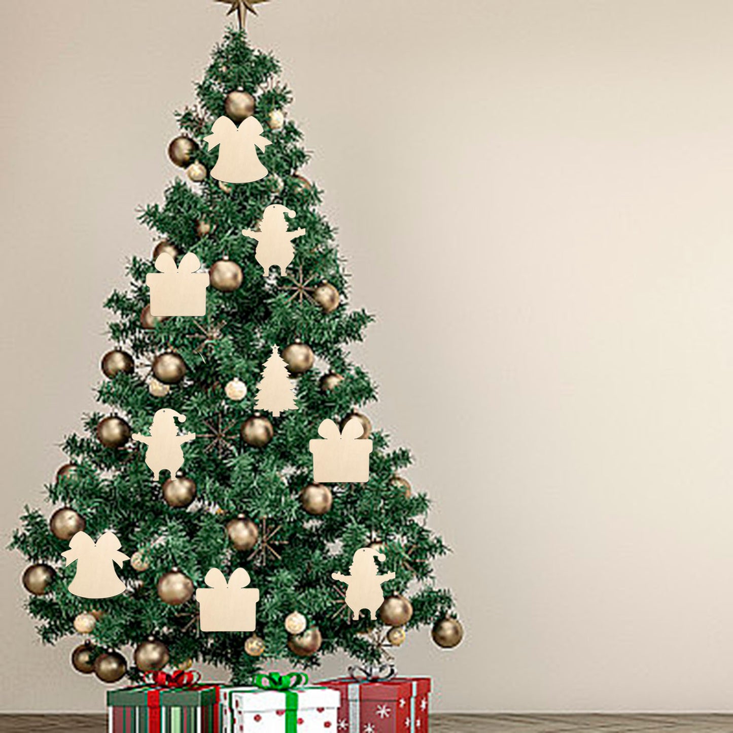 20PCS/40PCS Unfinished Wooden Christmas Ornaments – Paintable DIY Blank Hanging Decorations (5 Designs)