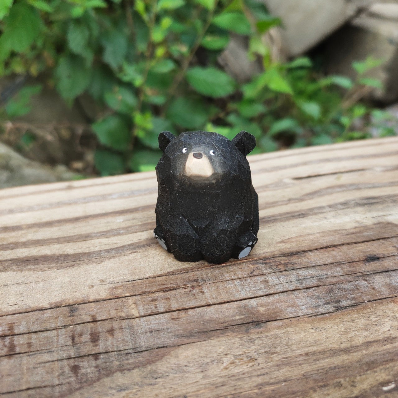 Solid Wood Hand-Carved Bear Ornament – Rustic Wooden Animal Decoration