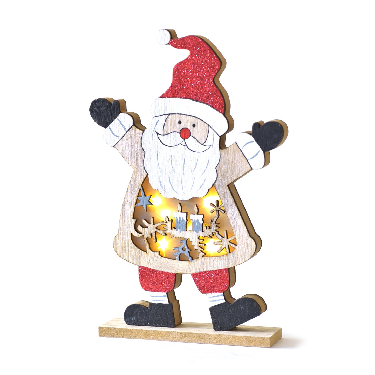 Wooden Christmas Luminous Ornaments – Santa, Snowman & Elk Holiday Decorations (Battery Powered)