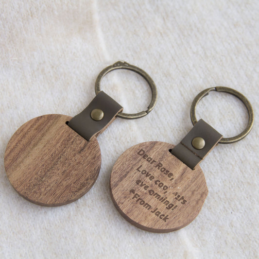 Acacia Wood Circular Keychain – Personalized Laser Engraved Key Ring
