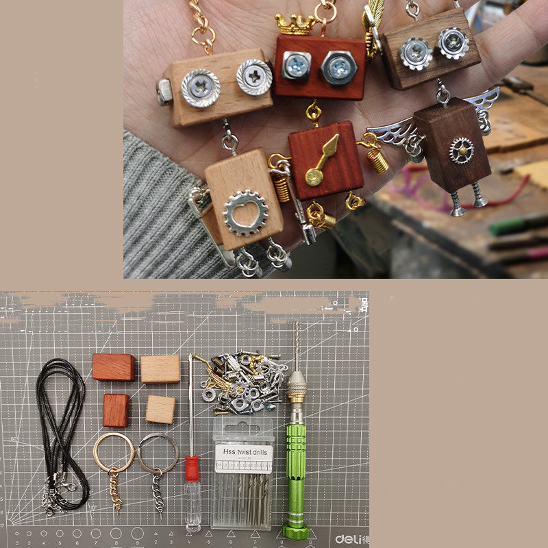 Handmade DIY Wooden Block Robot Keychain Material Pack – Creative Craft Kit