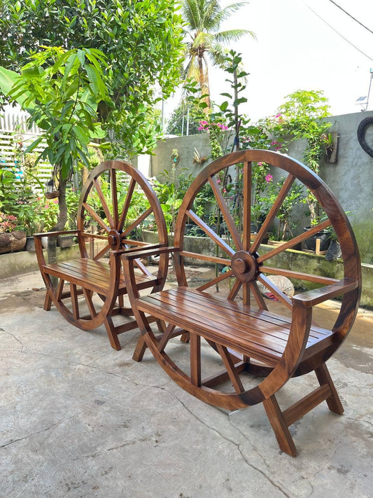Handcrafted Wooden Wagon Wheel Outdoor Chair – Rustic Garden & Patio Seating by MAYTA Woodcraft