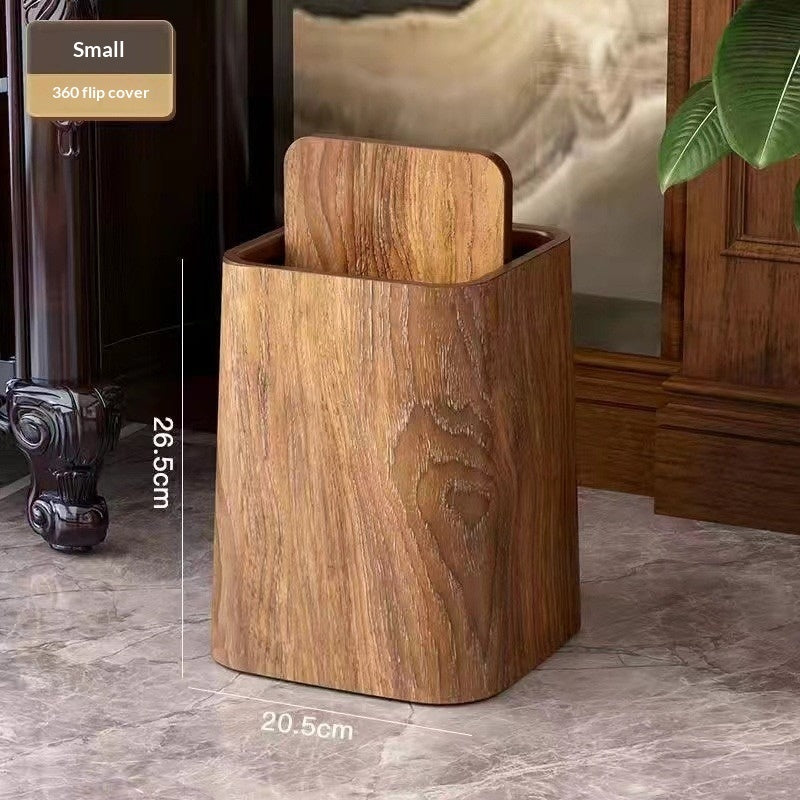 Retro Wood Grain Trash Can – Large Capacity Chinese Style Home Waste Bin by MAYTA Woodcraft