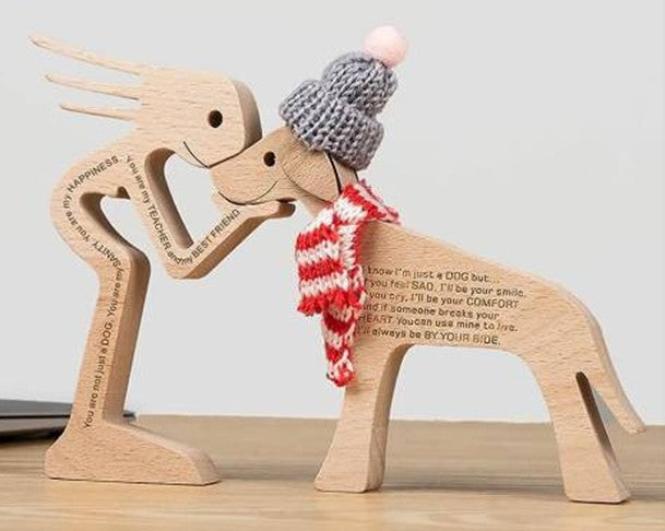 Family Puppy Wooden Carving Ornament – Handmade Dog Figurine Home Decor