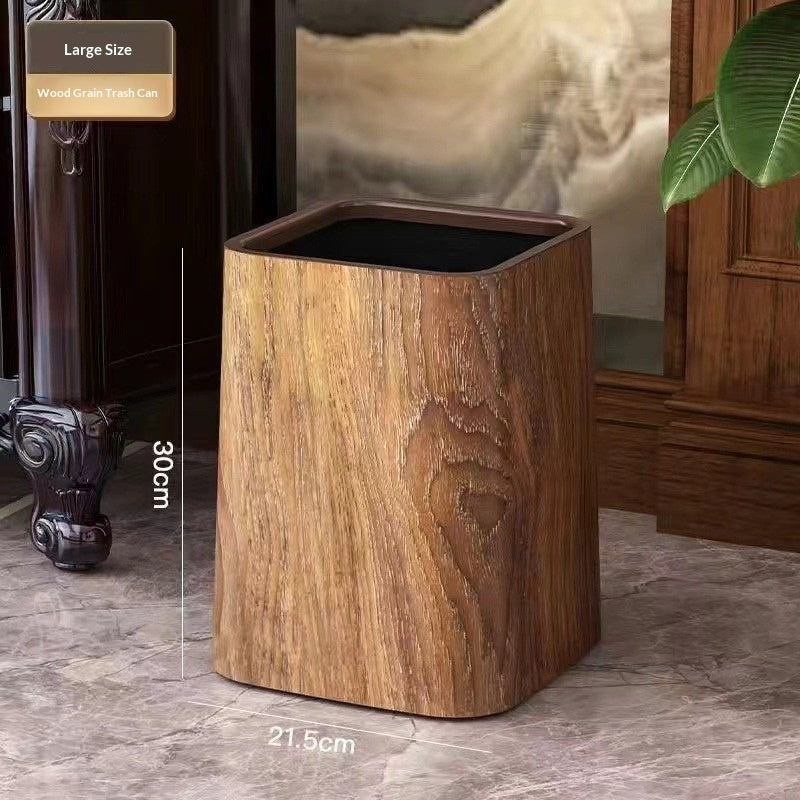 Retro Wood Grain Trash Can – Large Capacity Chinese Style Home Waste Bin by MAYTA Woodcraft