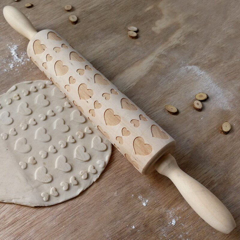 Handmade Wooden Christmas Cookie Dough Stick – 35cm Rolling Pin Craft Decoration