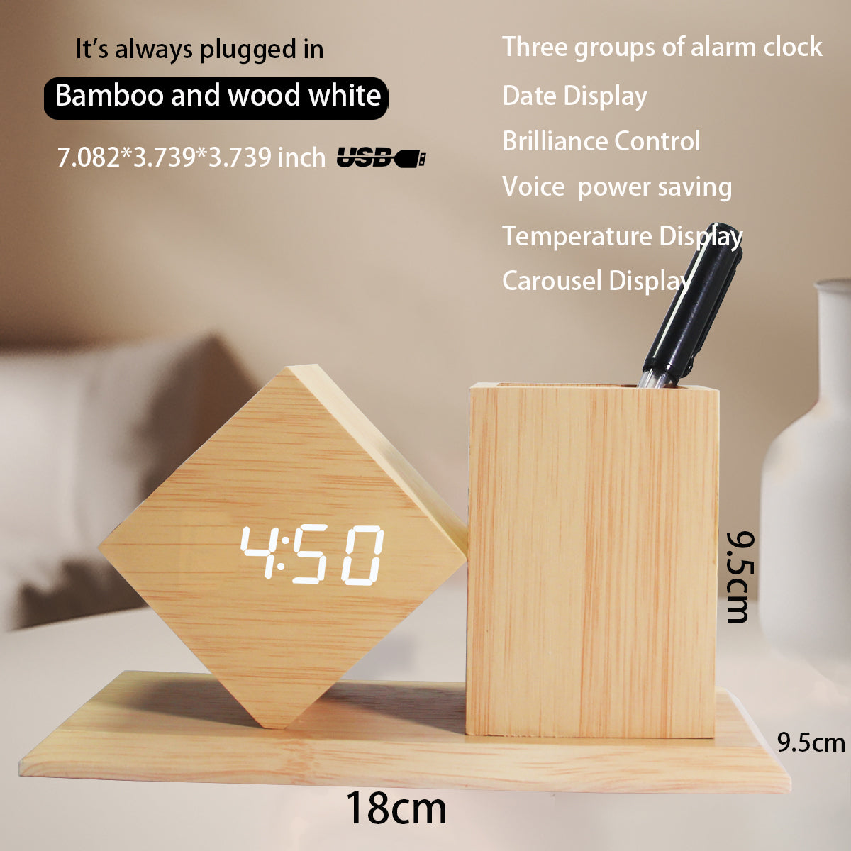 Wooden Pen Holder Desktop Multifunctional Electronic Clock Student Gift Led Pen Holder Alarm Clock Creative Silent Wooden Clock