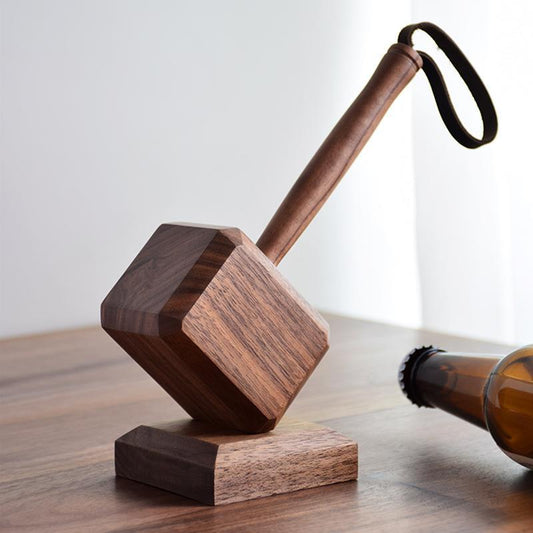 Wooden Hammer Bottle Opener Set – Beech Wood Craft, Vintage Style Beer Opener with Base