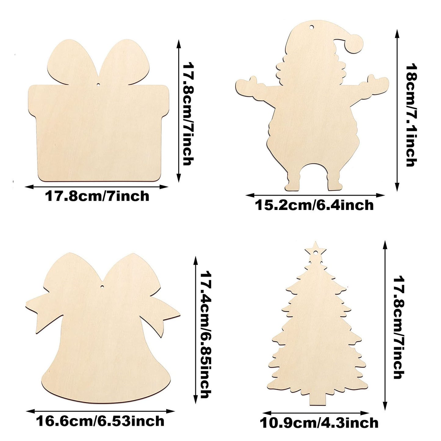 20PCS/40PCS Unfinished Wooden Christmas Ornaments – Paintable DIY Blank Hanging Decorations (5 Designs)