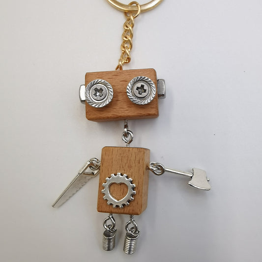 Handmade DIY Wooden Block Robot Keychain Material Pack – Creative Craft Kit