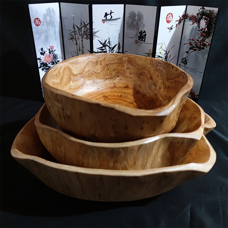 Solid Wood Fruit & Salad Bowl – Handmade Natural Wooden Serving Plate for Modern Living Room