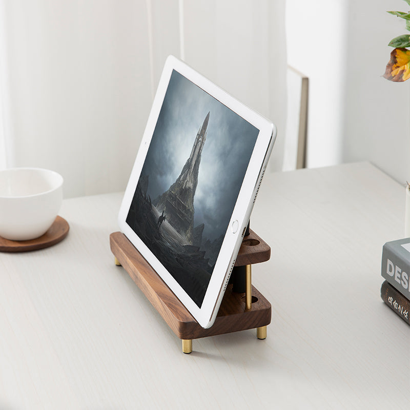 Wooden Mobile & iPad Stand with Pen Holder – Desktop Organizer Bracket