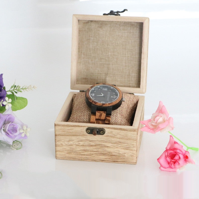 Paulownia Wooden Flip Jewelry & Watch Box – Vintage Carbonized Finish