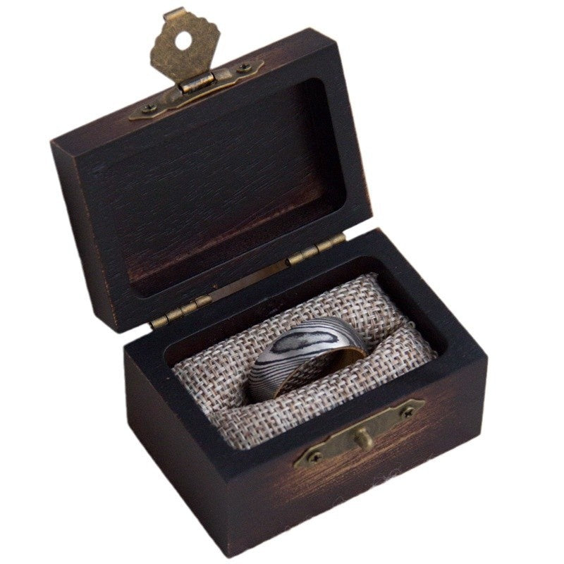 Vintage Acacia Wood Ring Box with Soft Lining – Rustic Handmade Jewelry Storage