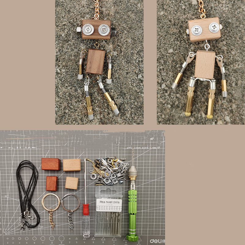 Handmade DIY Wooden Block Robot Keychain Material Pack – Creative Craft Kit