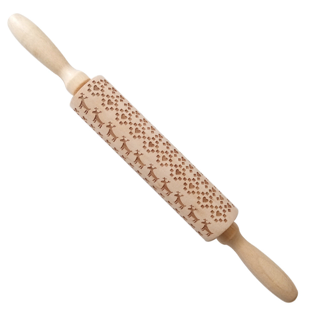 Handmade Wooden Christmas Cookie Dough Stick – 35cm Rolling Pin Craft Decoration
