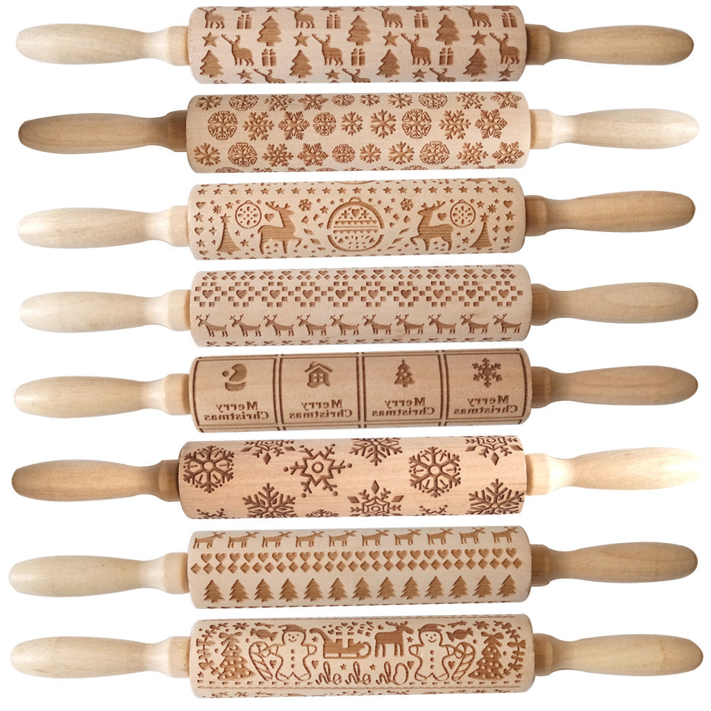 Handmade Wooden Christmas Cookie Dough Stick – 35cm Rolling Pin Craft Decoration