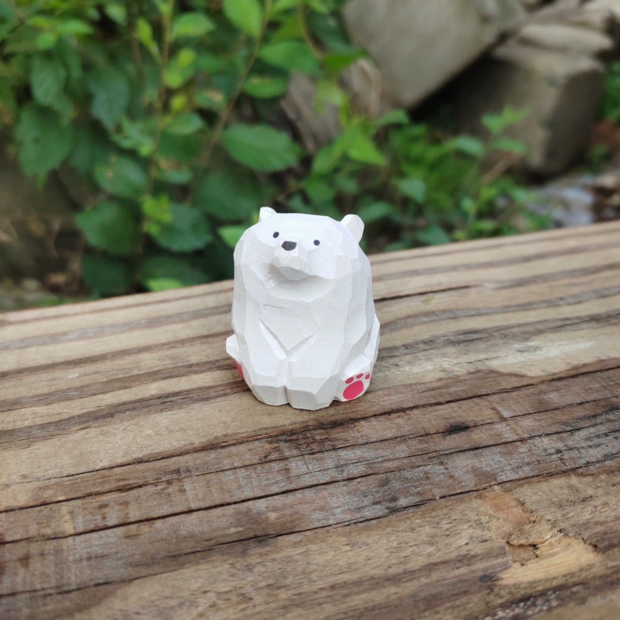 Solid Wood Hand-Carved Bear Ornament – Rustic Wooden Animal Decoration