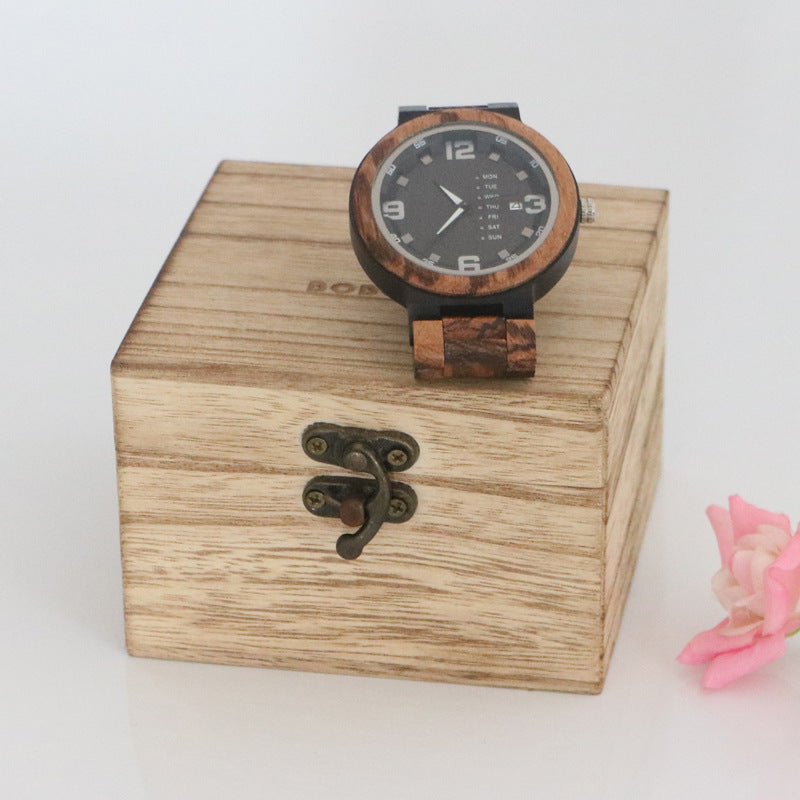 Paulownia Wooden Flip Jewelry & Watch Box – Vintage Carbonized Finish