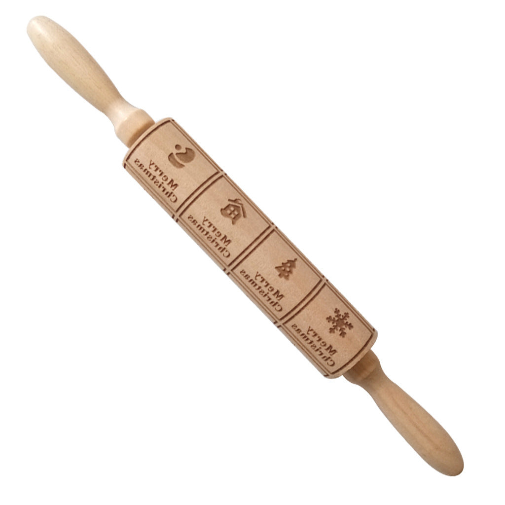 Handmade Wooden Christmas Cookie Dough Stick – 35cm Rolling Pin Craft Decoration