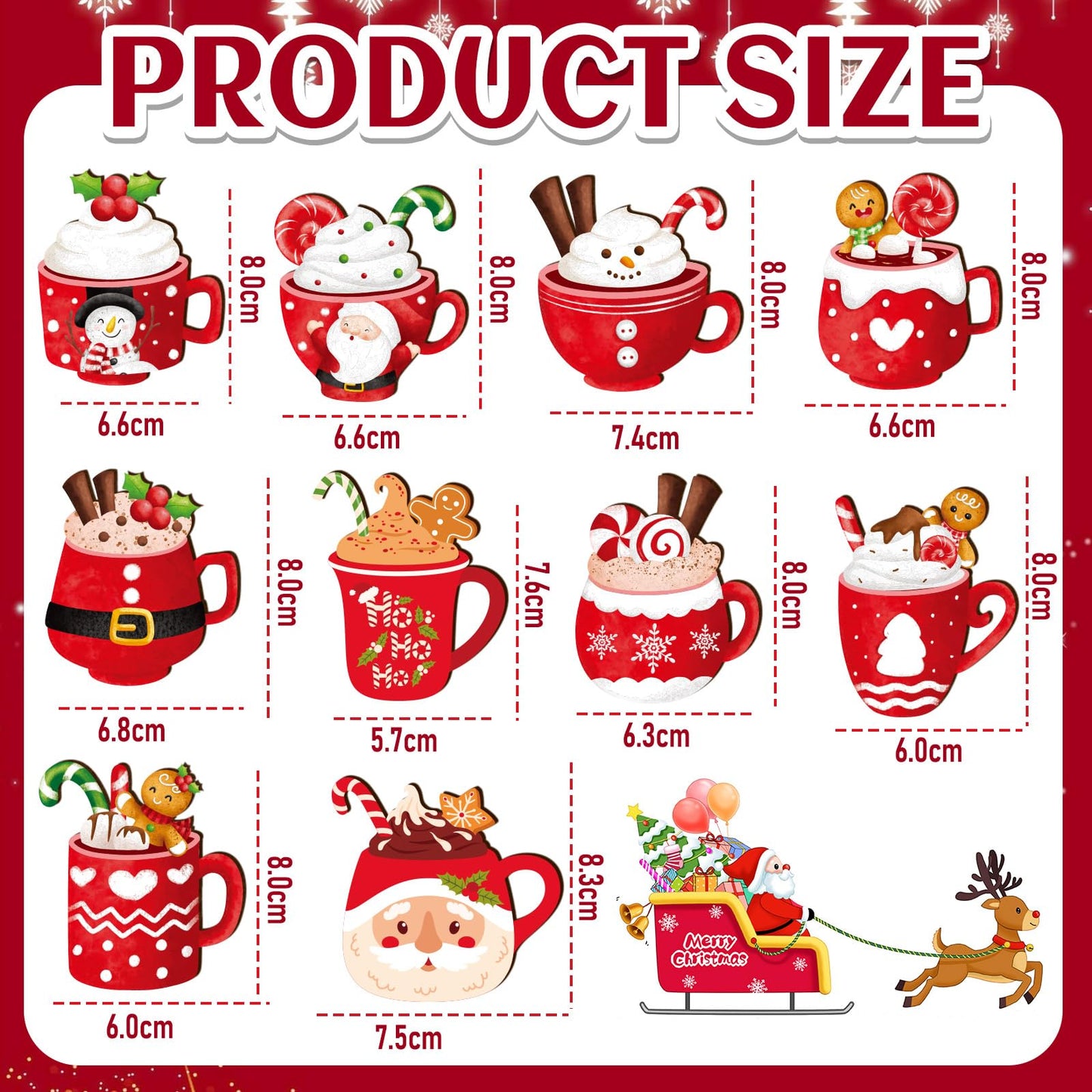 50PCS Christmas Wooden Hot Cocoa Ornaments – Unfinished DIY Coffee Mug Pendants with Bells, Pens & Ropes (10 Styles)