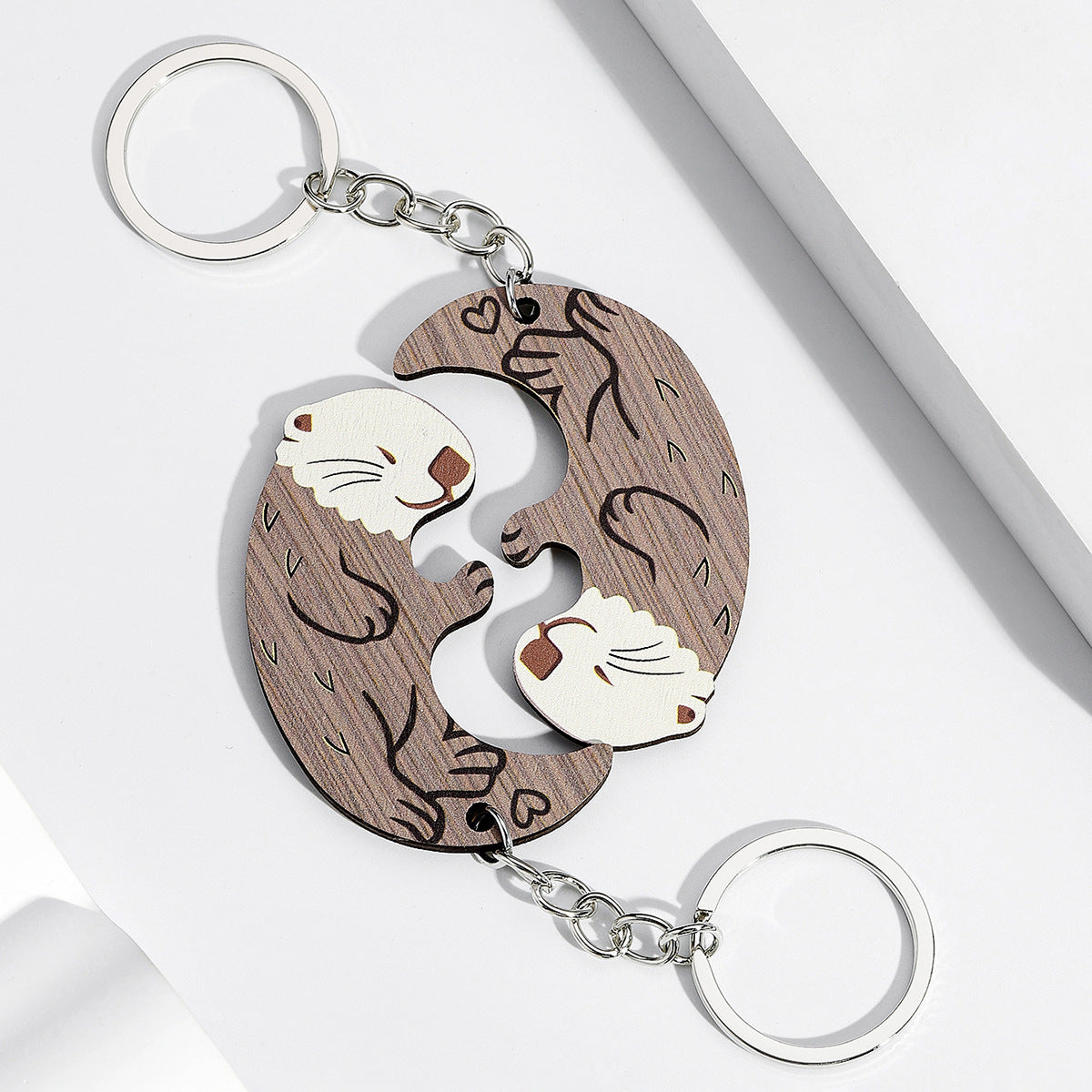 Cute Animal Couple Keychain Set – Metal & Acrylic Wooden Pendant Pairs